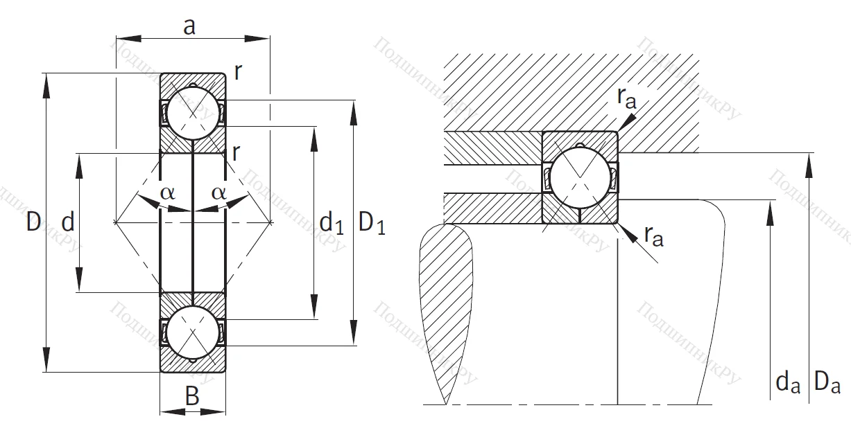 Радиально-упорный шариковый подшипник QJ 210 MPA