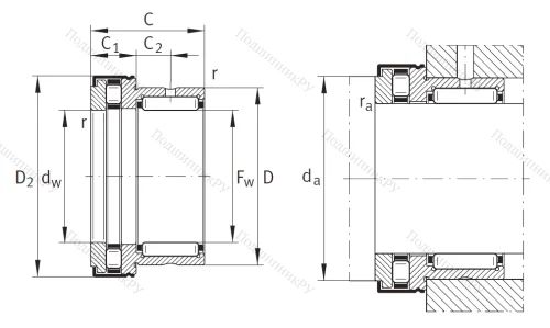 Комбинированный подшипник NKXR 30 Z XL от производителя  INA