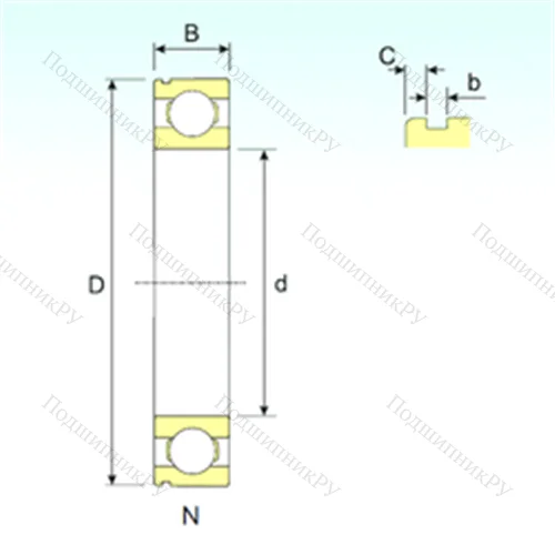 Подшипник шариковый радиальный 6409 N от производителя  ISB