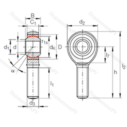 Подшипник скольжения сферический GAKR 12 PW от производителя  INA
