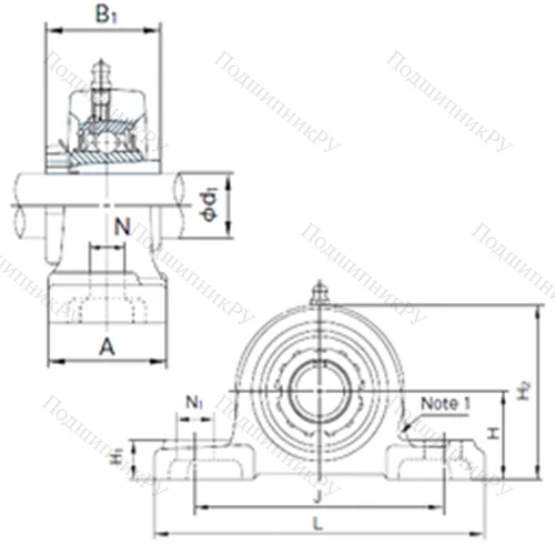 Подшипниковый узел шариковый радиальный UKP 209+H 2309 от производителя  NACHI