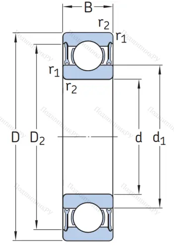 Однорядный шариковый подшипник 61916 2RZ от производителя  SKF