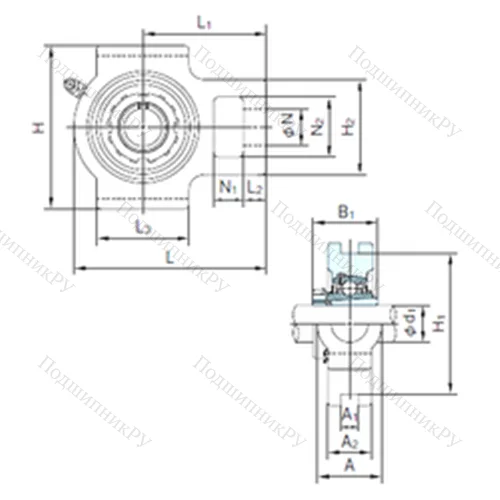 Подшипниковый узел шариковый радиальный UKTX 09+H 2309 от производителя  NACHI