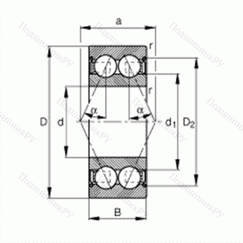 Подшипник шариковый радиально-упорный 3216-B-2Z-TVH от производителя  FAG Подшипник шариковый радиально-упорный 3216-B-2Z-TVH от производителя  FAG
