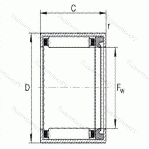 Подшипник роликовый игольчатый с одним наружным штампованным кольцом HK 1012-RS