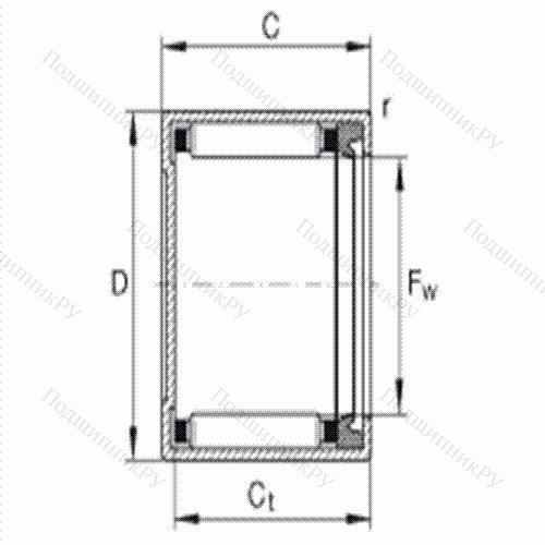 Подшипник роликовый игольчатый с одним наружным штампованным кольцом, закрытым с одной стороны BK 1414-RS